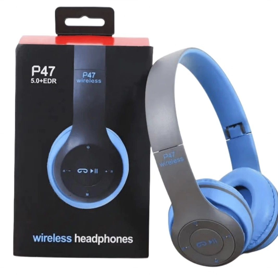 P47 Wireless Bluetooth Foldable Headphones-Blue - view 2