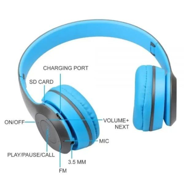 P47 Wireless Bluetooth Foldable Headphones-Blue - view 3