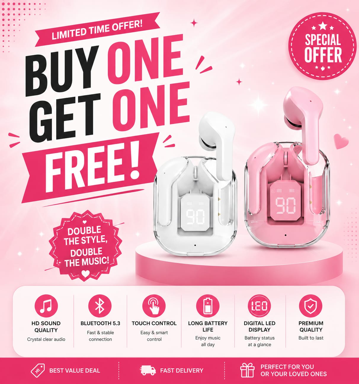 BUY ONE GET ONE FREE Air 31 TWS Transparent Wireless Earbuds