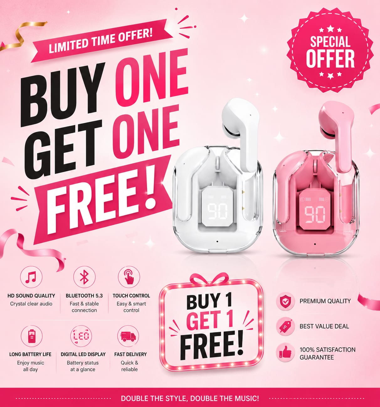 BUY ONE GET ONE FREE Air 31 TWS Transparent Wireless Earbuds - view 2