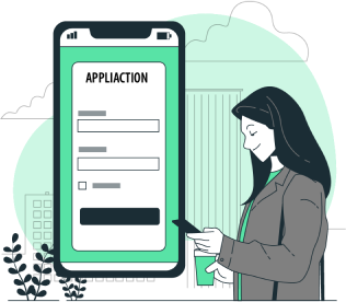 Lady using phone to apply loan