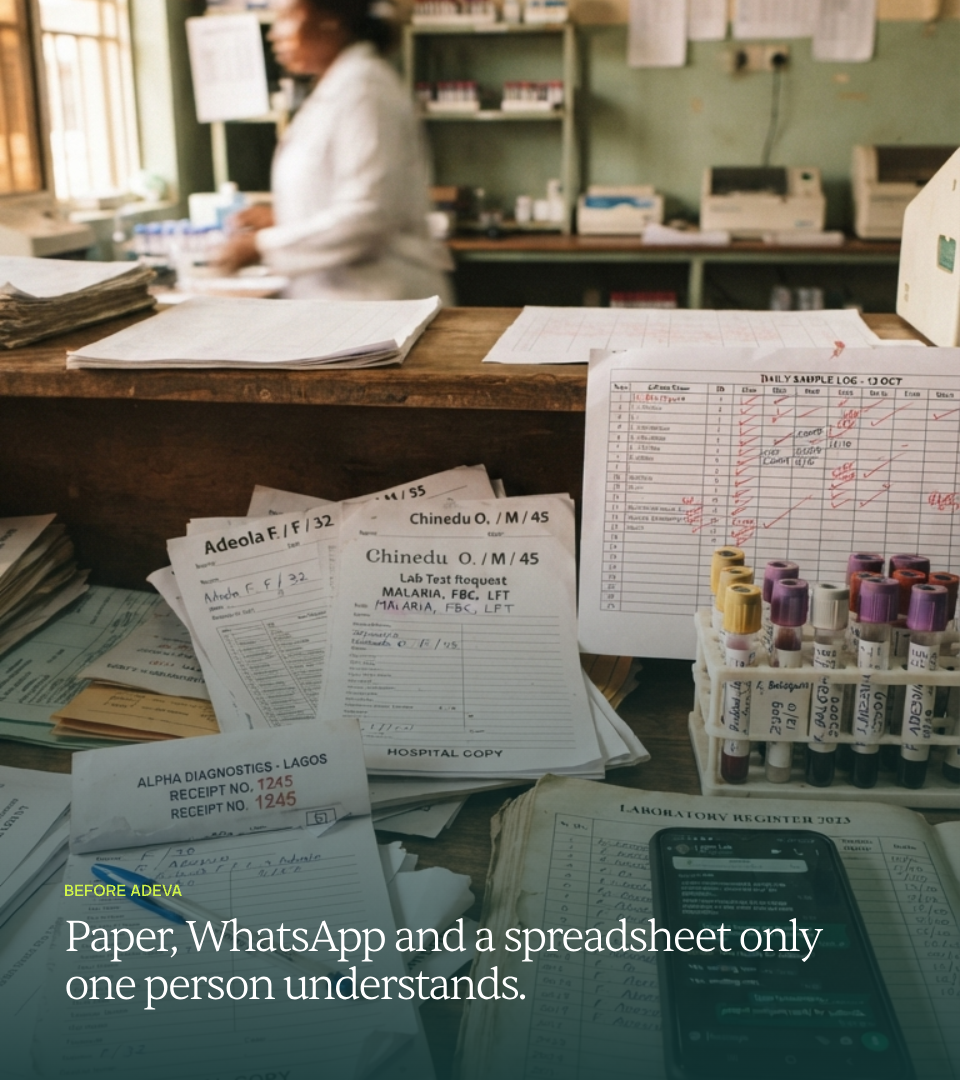 A lab desk run on paper, chat and spreadsheets
