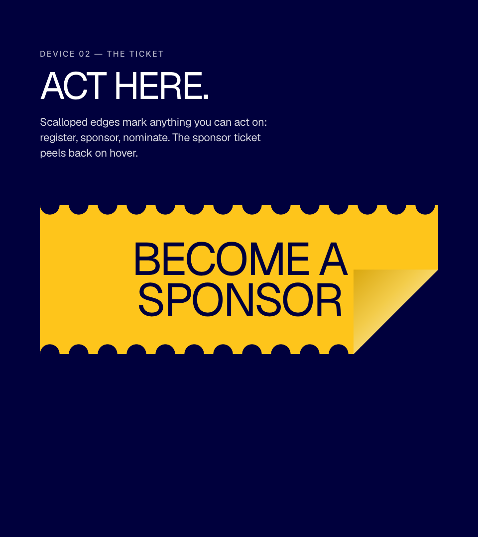 Become a sponsor ticket with a peeled corner
