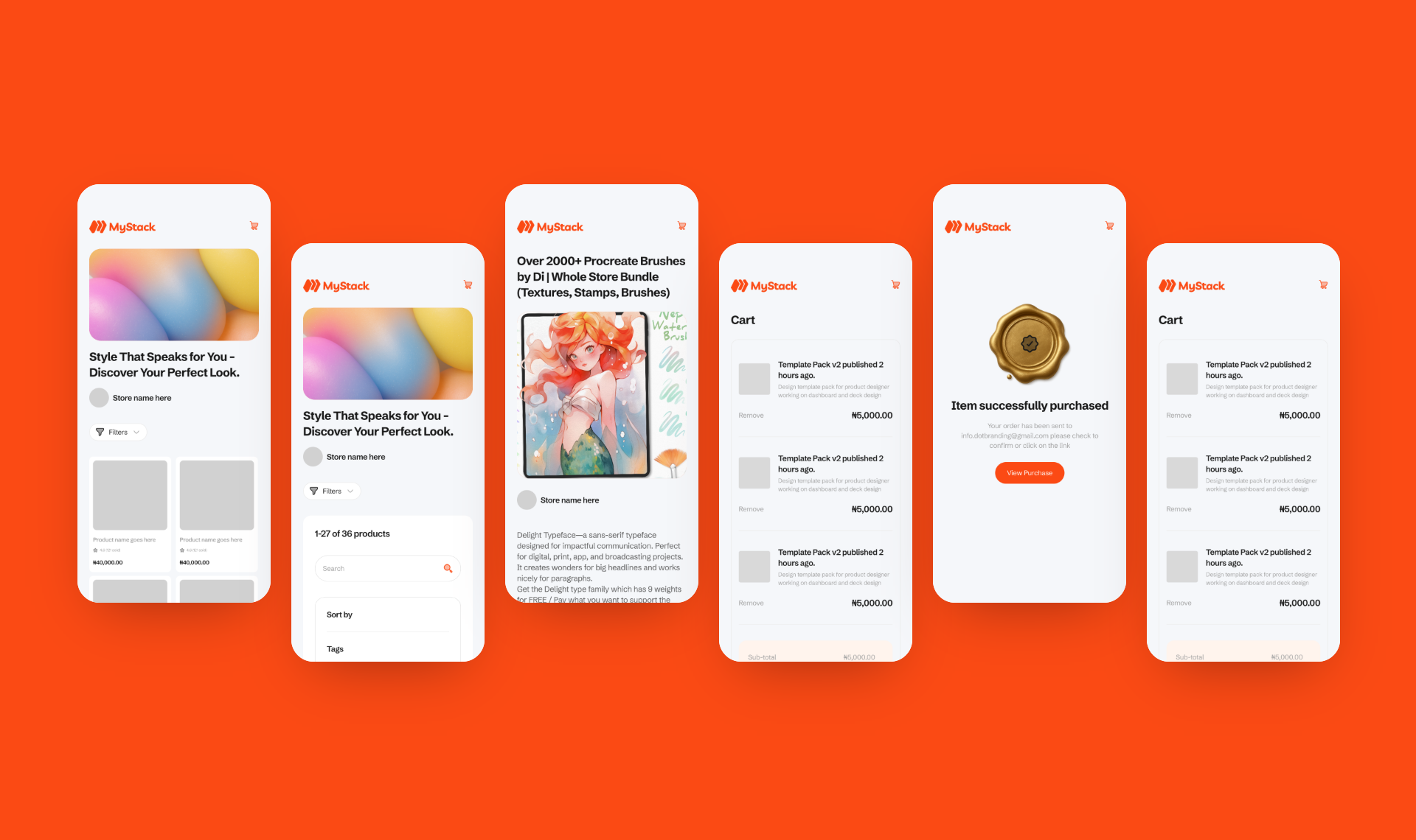 Buyer storefront screens on mobile