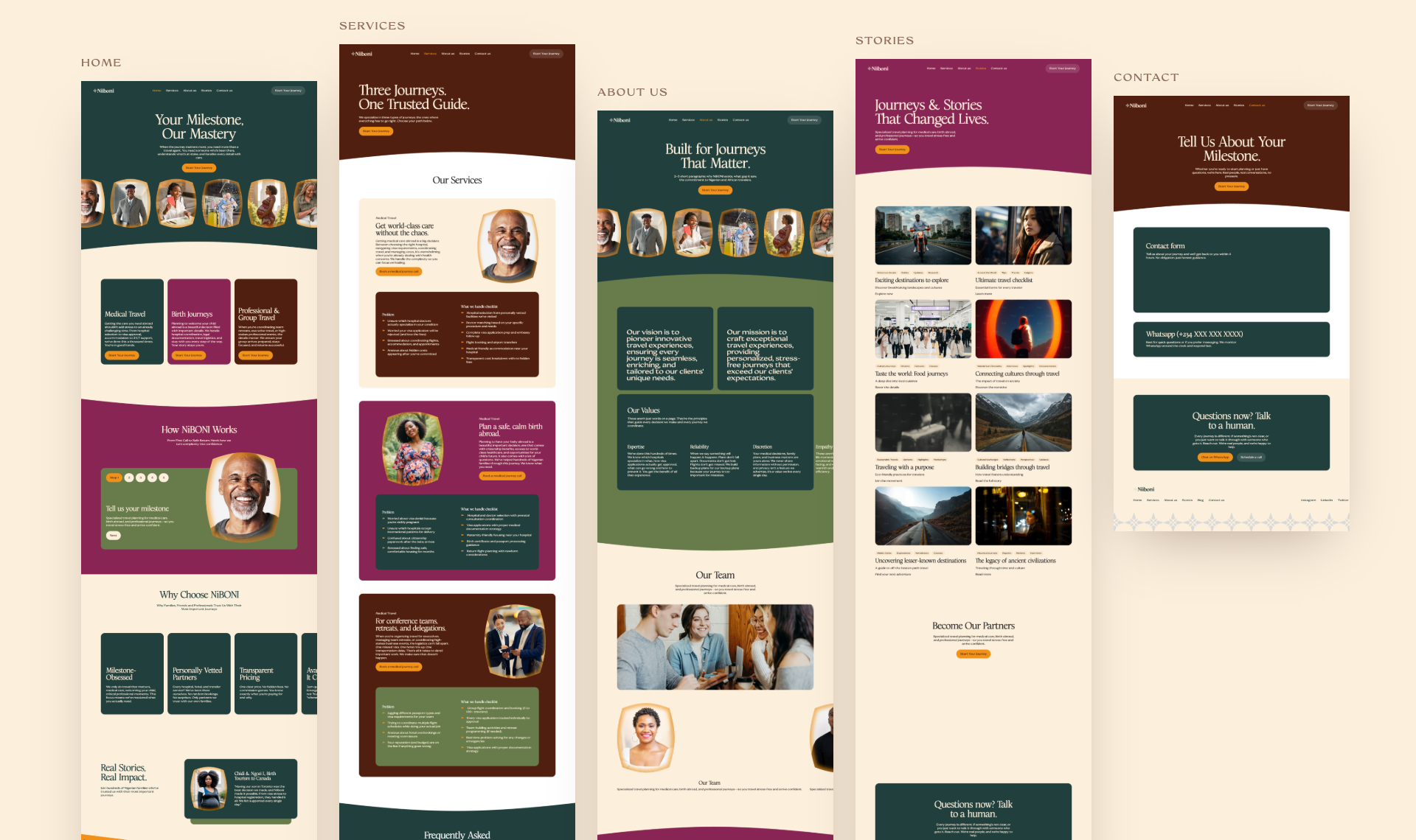 Home, Services, About us, Stories and Contact pages