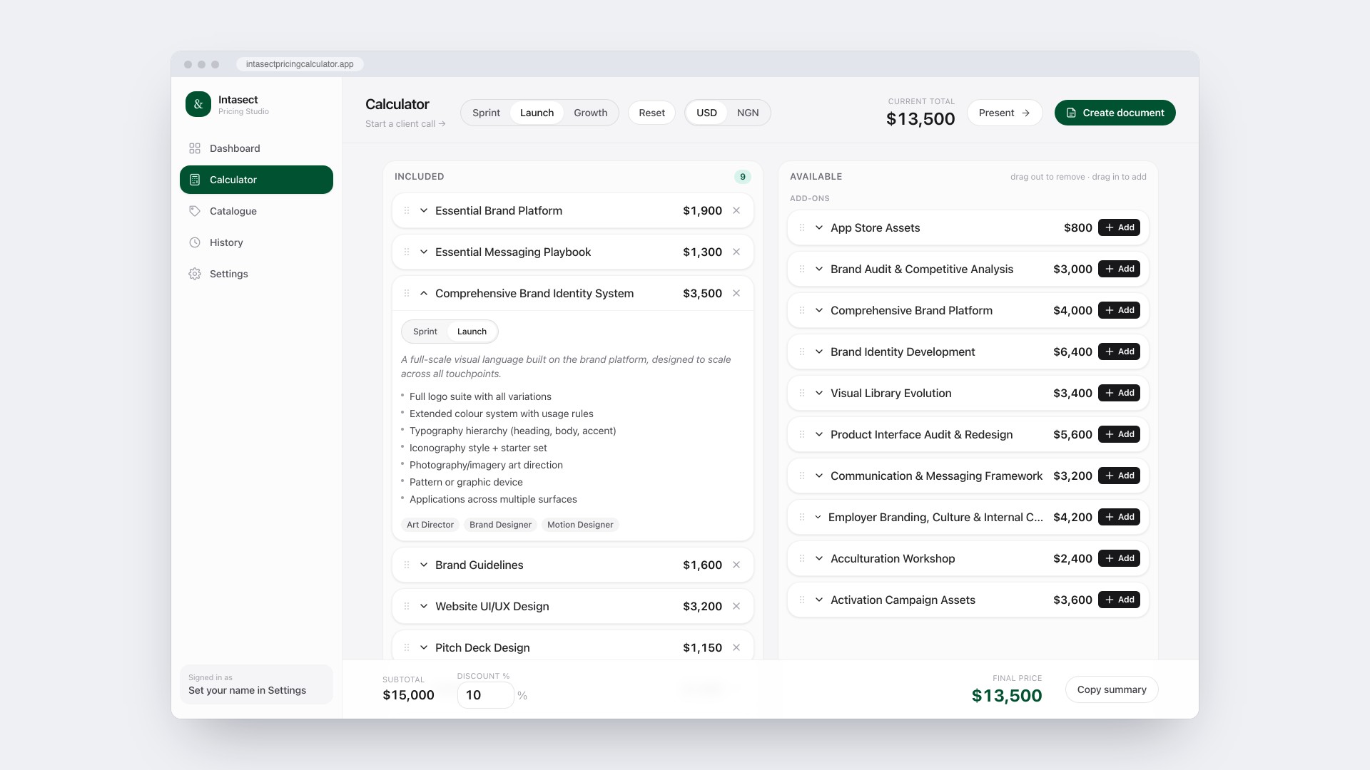 PRICING CALCULATOR