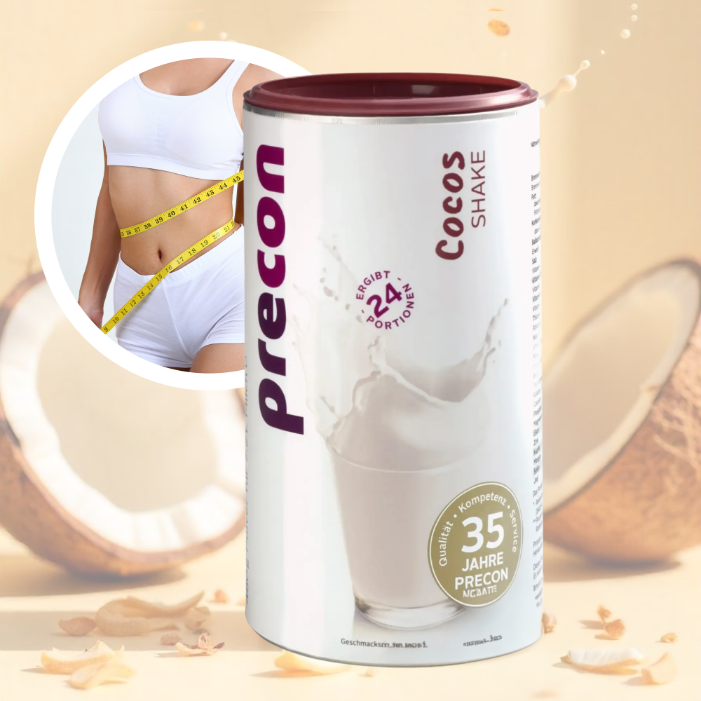Cocos Abnehm Shake, Precon Diätshake, kalorienarmer Eiweißshake, Abnehmen mit Shakes, Shakediät, Mahlzeiten ersetzen, gesund abnehmen, Diät, abnehmen