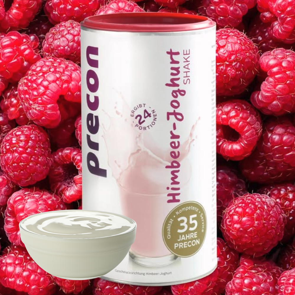Himbeer Joghurt Shake, Abnehm Shake, kalorienarmer Eiweißshake, Abnehmen mit Shakes, Shakediät, Mahlzeiten ersetzen, gesund abnehmen, Diät, Precon