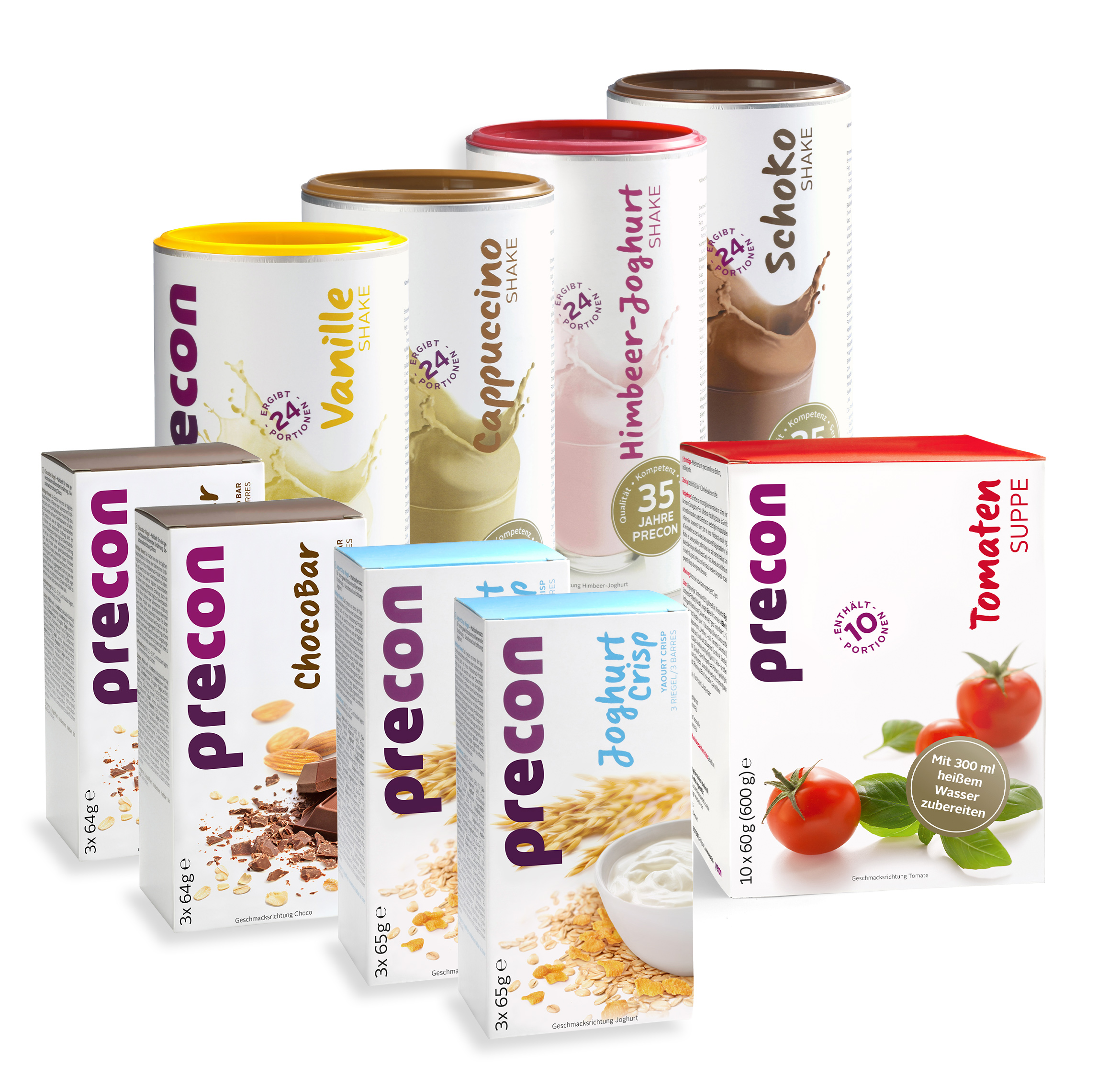 Precon, 2-Monate-Allround Paket , 120 Fitnessmahlzeiten, Abnehm Shakes, Diätriegel, Fitnesssuppen, Mahlzeitenersatz, Abnehmen, Diäten, Precon