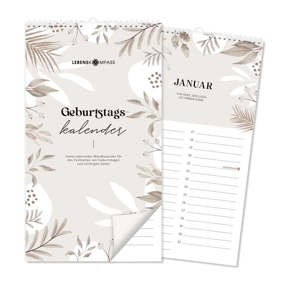 Geburtstagskalender 28x16cm – Immerwährender Wandkalender mit inspirierenden Sprüchen und Informationen zu Sternzeichen von Lebenskompass