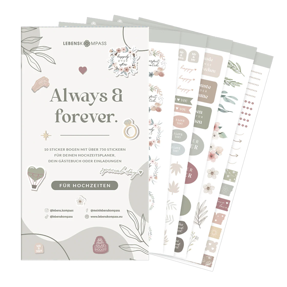 Sticker Set für Hochzeit - Über 750 Sticker rund um eure Hochzeit von Lebenskompass, Blumenkränze und florale Sticker, Dekorative Sticker