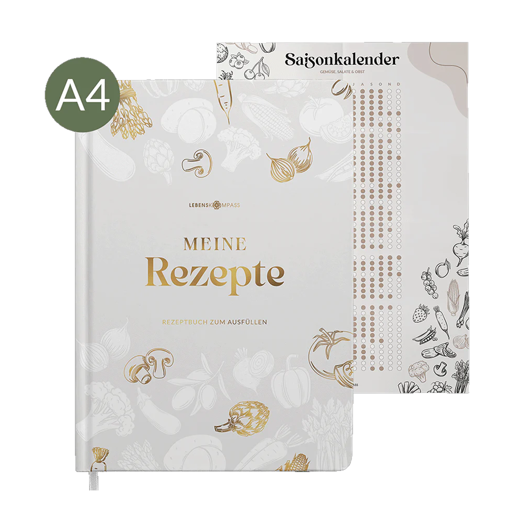 Rezeptbuch DIN A4 zum Selberschreiben für Koch & Backrezepte von Lebenskompass, Kochbuch erstellen, Kochbuch selber schreiben