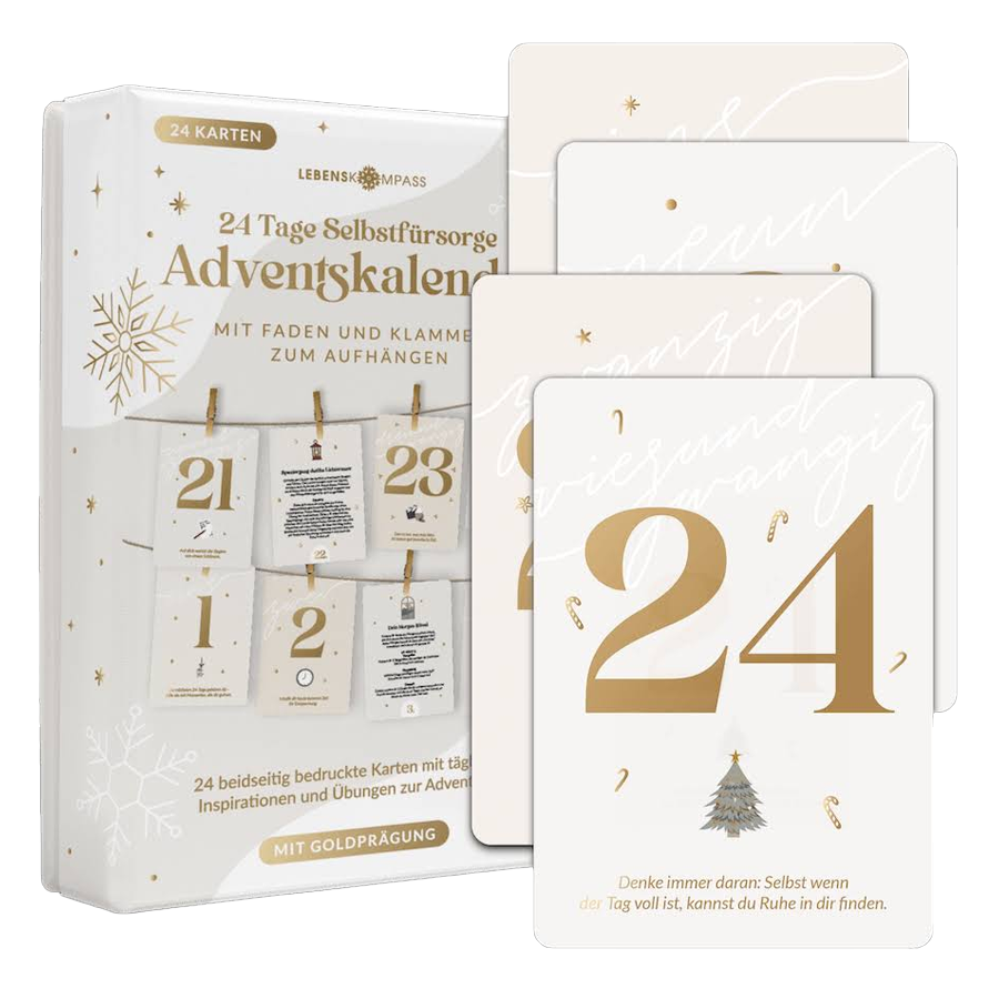 Adventskalender Kartenset zum Aufhängen mit Goldprägung von Lebenskompass - Adventskalender Frauen