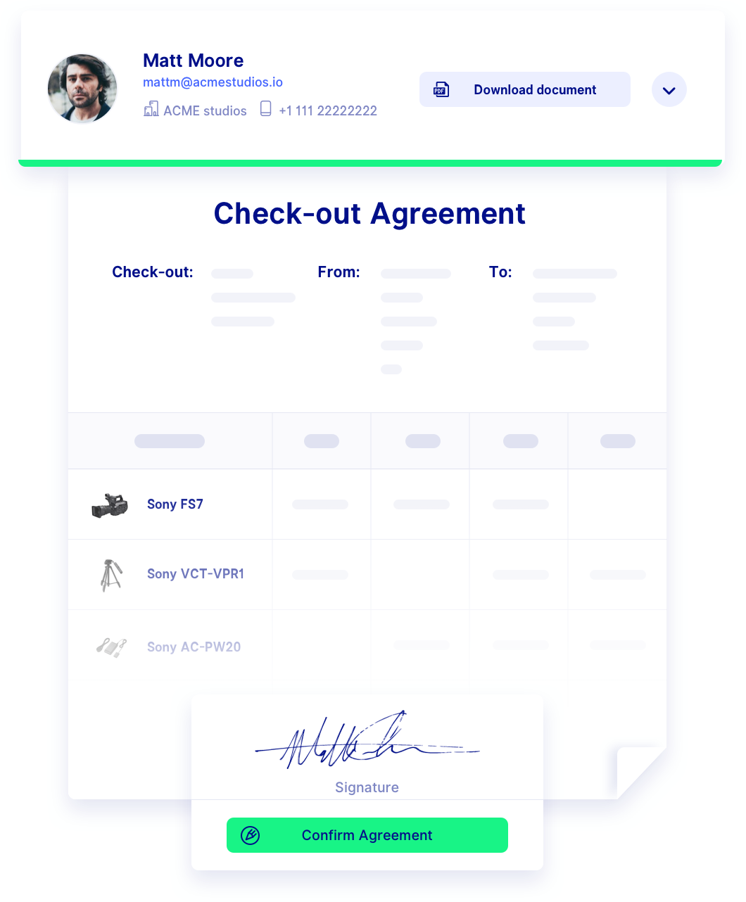 equipment checkout software signature