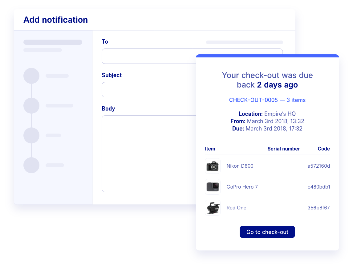 notifications for equipment booking