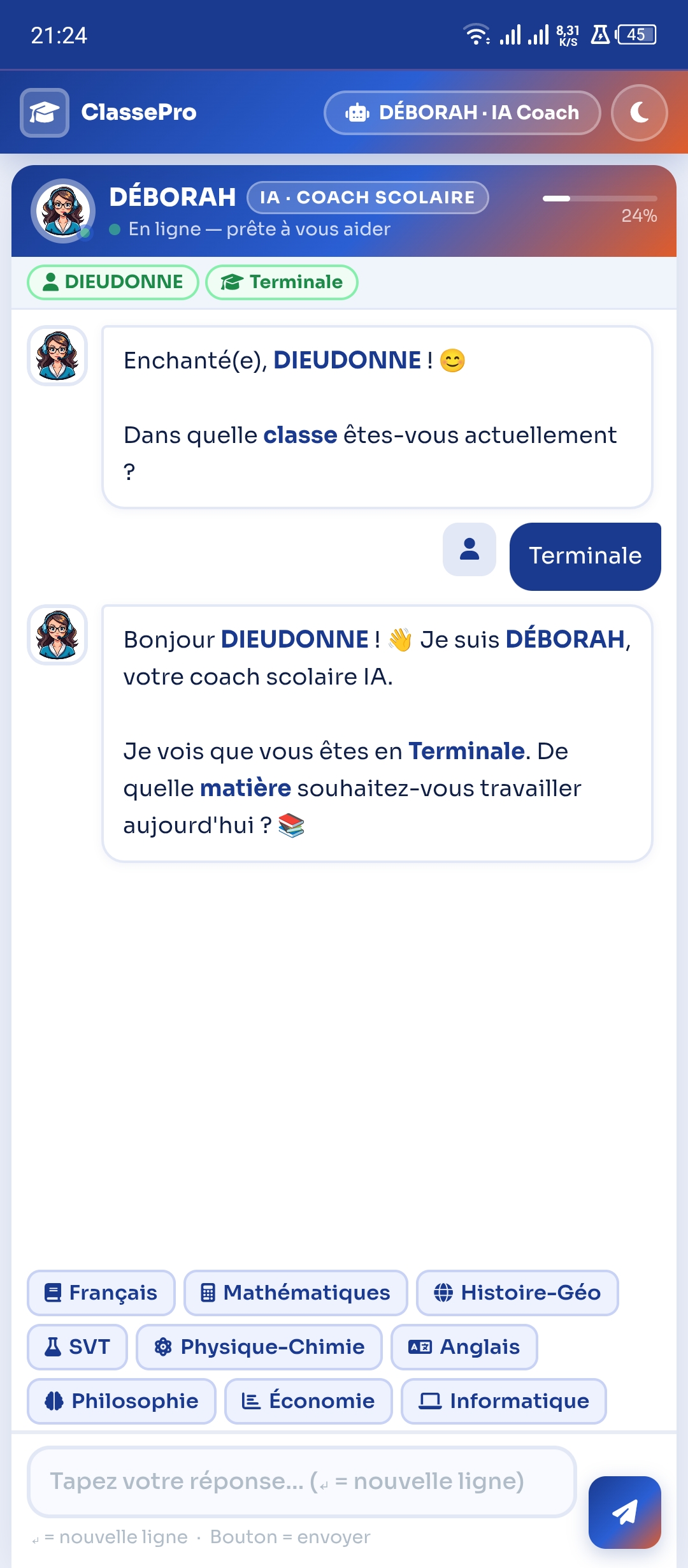 Sélection de la matière