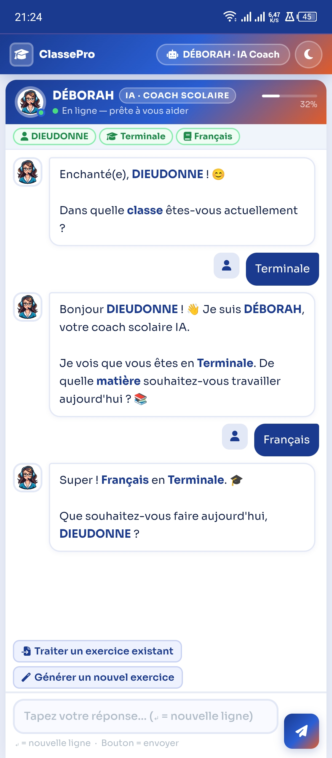 Type d'opération : traiter ou générer