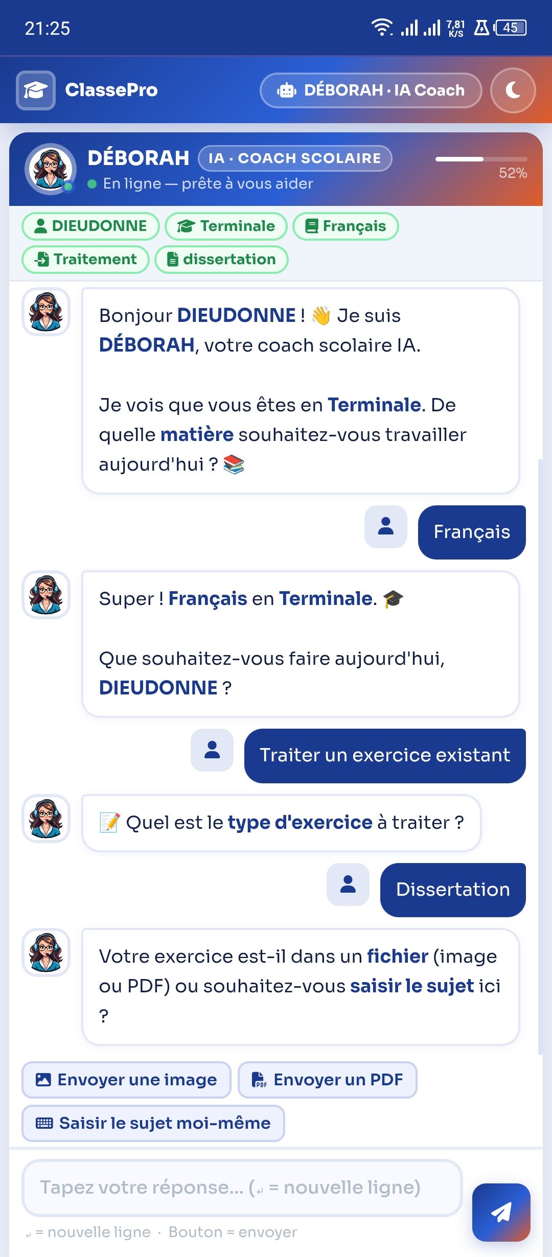 Envoi du sujet en photo, PDF ou texte