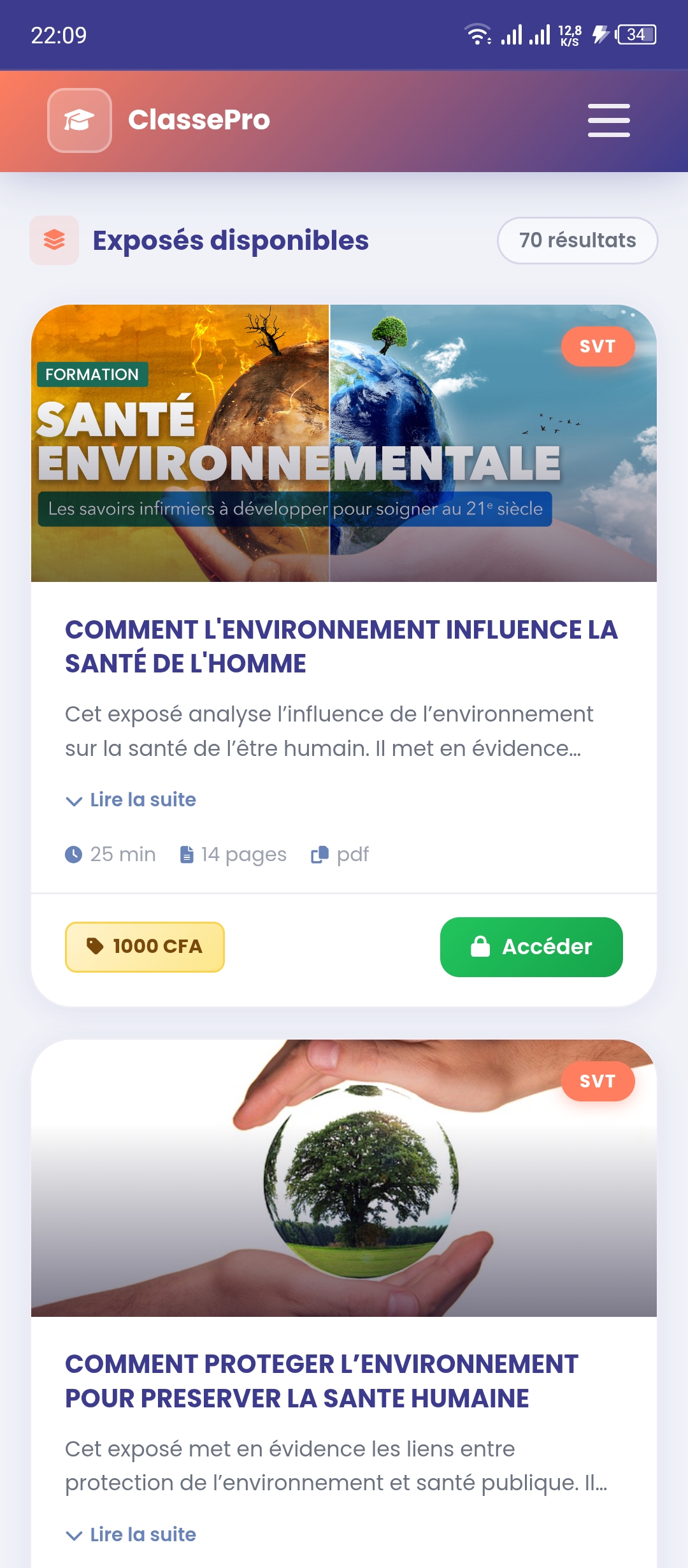Bibliothèque d'exposés ClassePro - liste des exposés disponibles