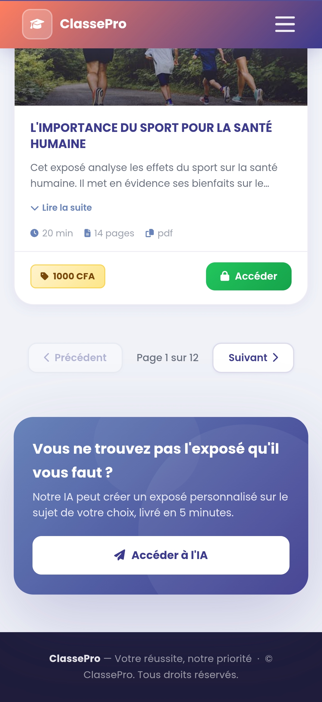 Fiche détaillée d'un exposé avec option IA