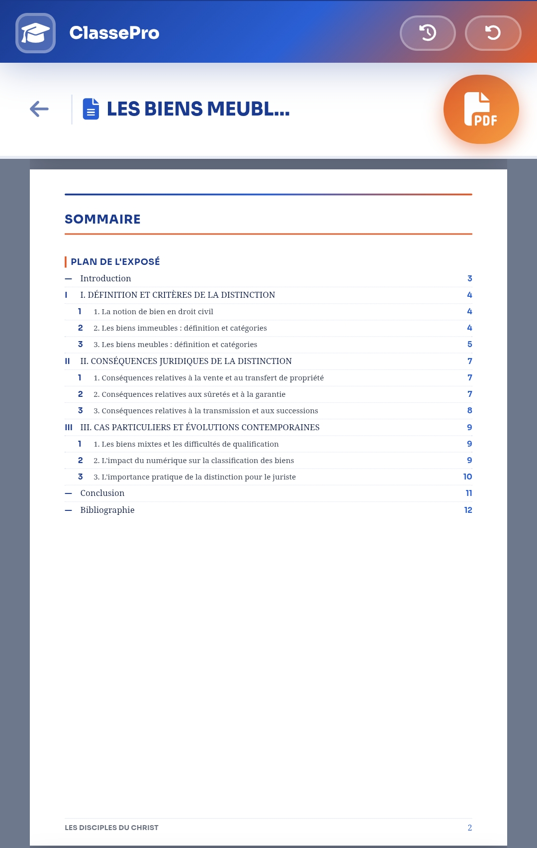 Sommaire d'un exposé généré par l'IA ClassePro