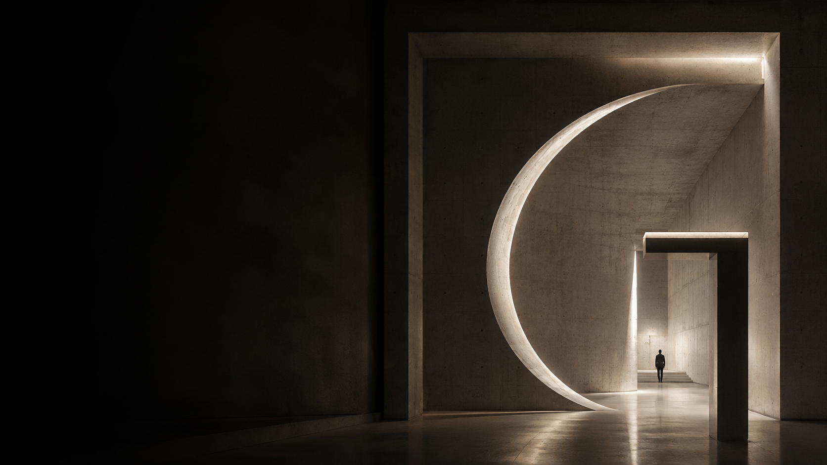 Architectural interior with hard directional light
