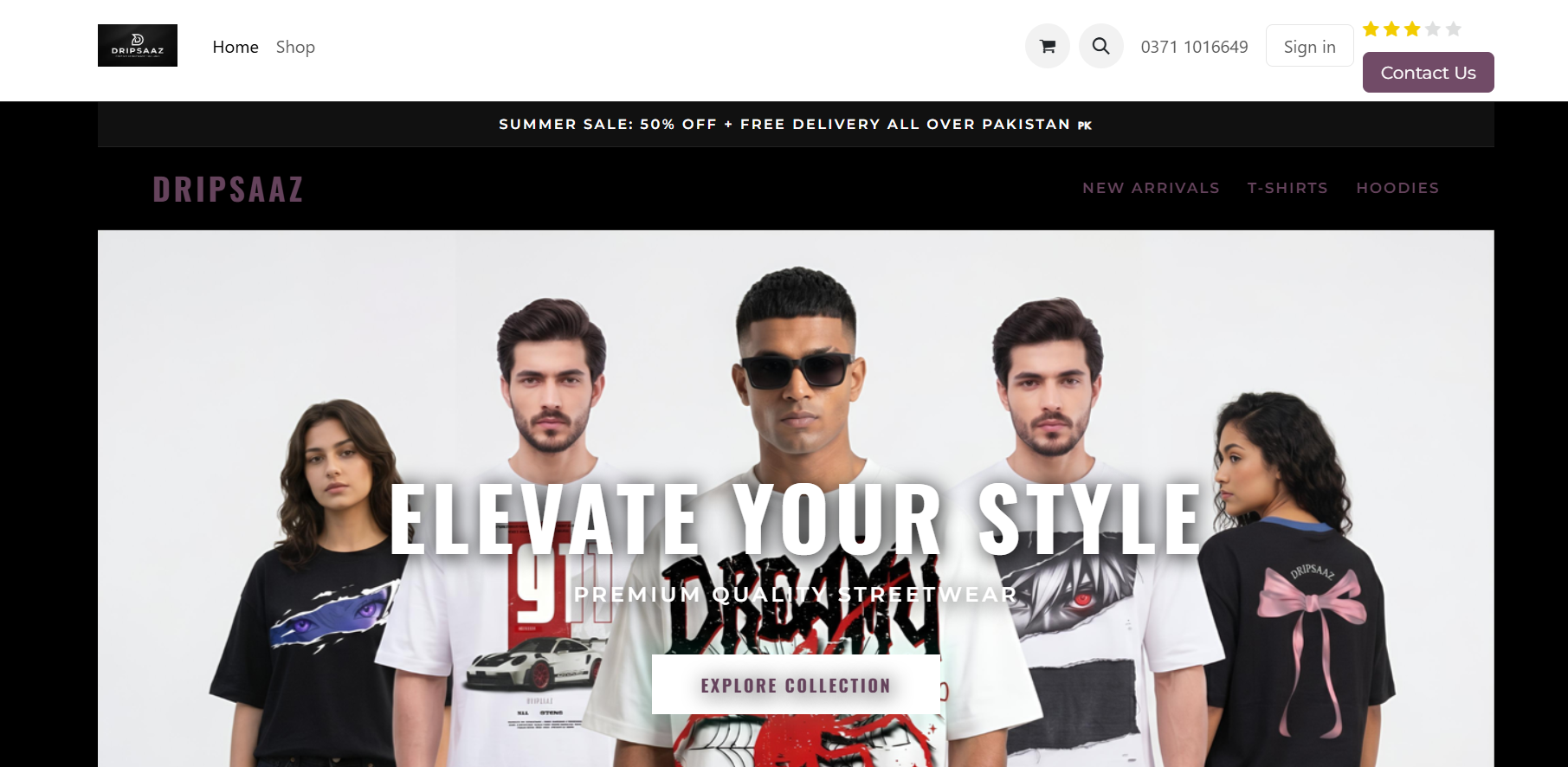 DripSaaz e-commerce storefront preview
