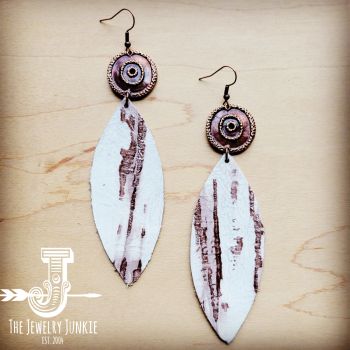 *Leather Oval Earrings in White Chateau w/ Copper Accent 207e