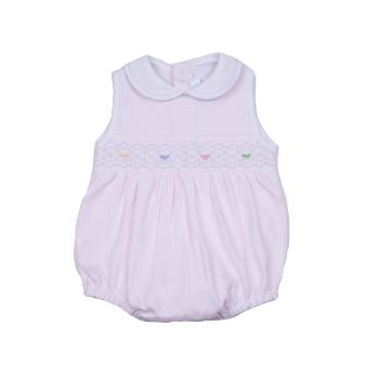 Bow Smocked Bubble Romper, Pink