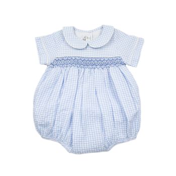 Smocked Seersucker Bubble Romper, Lt.Blue