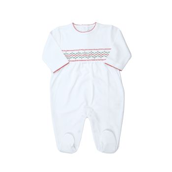 Christmas Smocked Pima Footie, White