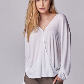 The Beta Long-Sleeve Wrap Blouse - White