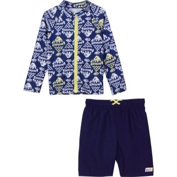 Boys Long Sleeve Zipper Rash Guard and Swim Trunk Set | "Fish Bone Babe"