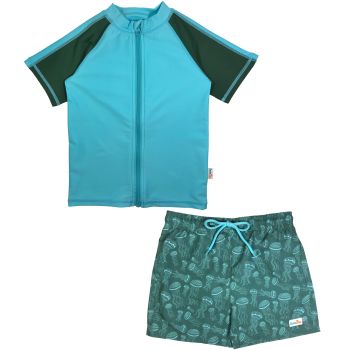 Boys Short Sleeve Zipper Rash Guard and Swim Trunk Set | "Jelly Jellyfish"