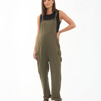 Cargo Pocket Linen Jumpsuit Olive