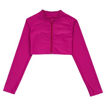 Girls Long Sleeve Crop Rash Guard | "Fuchsia Festival"