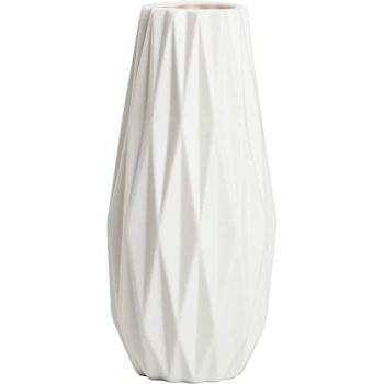 White vases for Flowers Modern Simple Ceramic Dried Flower vase Rivet Modern Angled Stoneware Home Decor Flower Vase -7.5inch