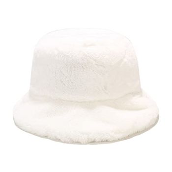 Women's Winter Faux Fur Fuzzy Warm Bucket Hat White