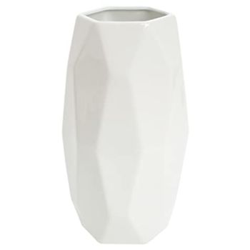 8 Inch Tall White Glossy Ceramic Vase for Flowers & Pampas Grass