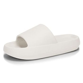 Slides for Women Men Pillow Slippers Non-Slip Bathroom Shower Sandals Soft Thick Sole Indoor and Outdoor Slides,White,6-7 Women/4.5-5.5 Men