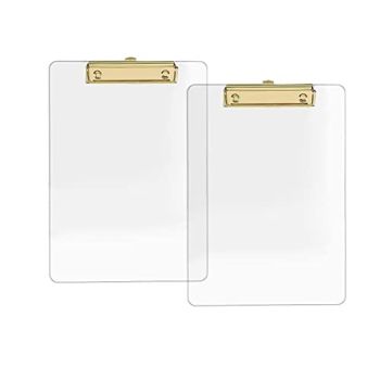 2 Pack Clear Acrylic Office Clipboard A4 Letter Size 8.6" x 12.2" (Gold)