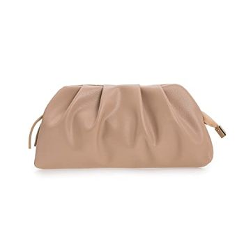 Chic Soft Vegan Leather Clutch Bag Dressy Pleated PU Evening Purse for Women (Taupe)