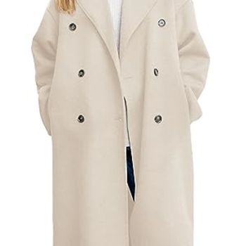 Womens Long Double Breasted Winter Coats Classic Oversized Wool Blend Pea Coat Trench Coat Jackets With Pockets