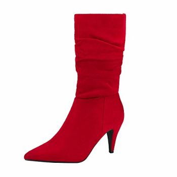 Women's Red Suede High Heel Mid Calf Boots Size 8 M US Kimly
