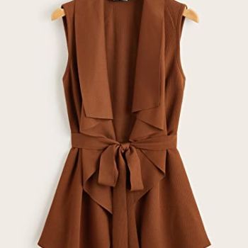 Women's Casual Jacket Fashion Beauty Rib-Knit Belted Waterfall Coat Unique Comfortable Charming Lovely (Color : Brown