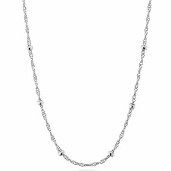 Italian 925 Sterling Silver Singapore Bead Chain Station Necklace for Women