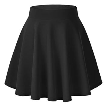 Women's Basic Versatile Stretchy Flared Casual Mini Skater Skirt (Large