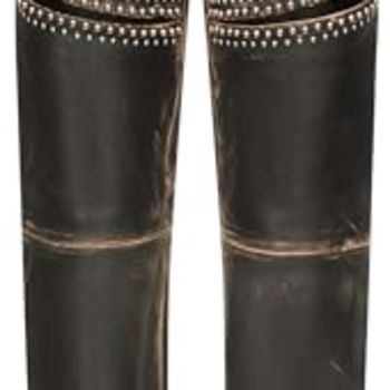 , Studded Leather Slit Jean, 4, Black