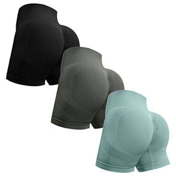 3 Piece Workout Shorts for Women Seamless Scrunch Butt Lifting High Waisted Yoga Gym Booty Running Short Pants