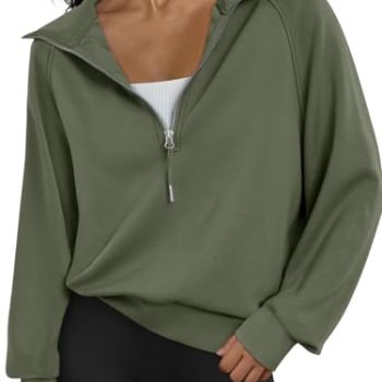 Womens Oversized Sweatshirts Quarter Zip Hoodies Half Pullover Long Sleeve Crewneck Shirts Fleece Fall Outfits Clothes Teen Girls Winter Fashion Clothes 2023 Armygreen